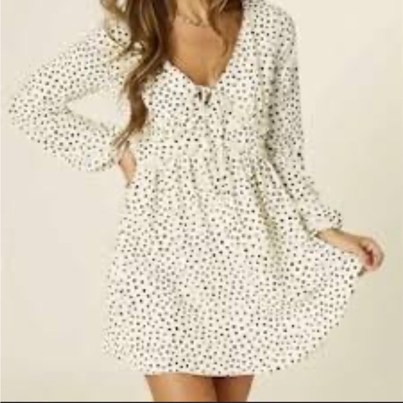 Altar’d State White Black Polka Dot Mini Dress size Large NWT Long Sleeves - Picture 2 of 12